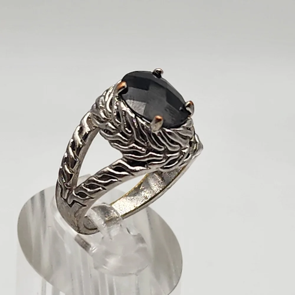 Premier Designs Silver Tone & Black Ring (6.5)